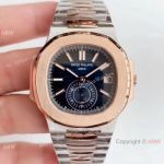 Swiss Grade One Copy Patek Philippe Nautilus watch 2-Tone Rose Gold Blue Dial